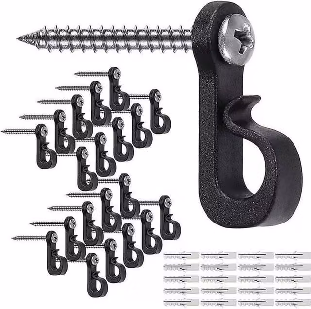 SPETLEK Q-Hanger Black ABS Plastic Screw-in Wall Hooks for String Lights and Garage Storage, W: 100 cm, H: 40 cm – 1