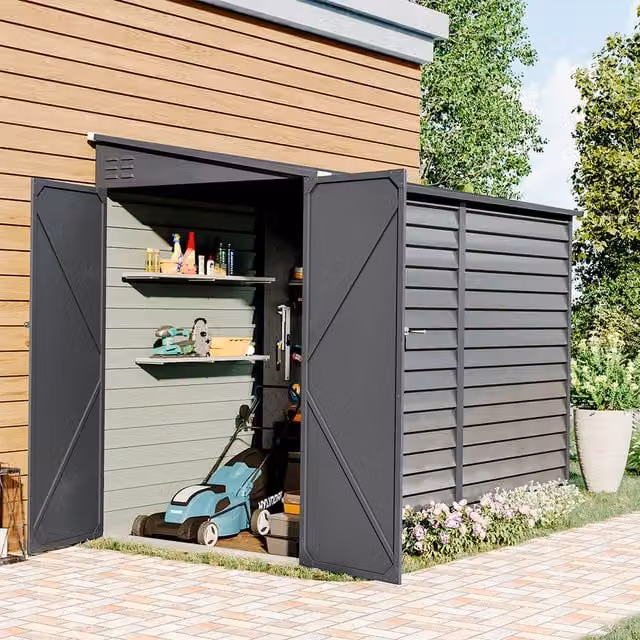Livingandhome Metal Gable Roof Garden Shed with Double Doors and Side Vent in Grey