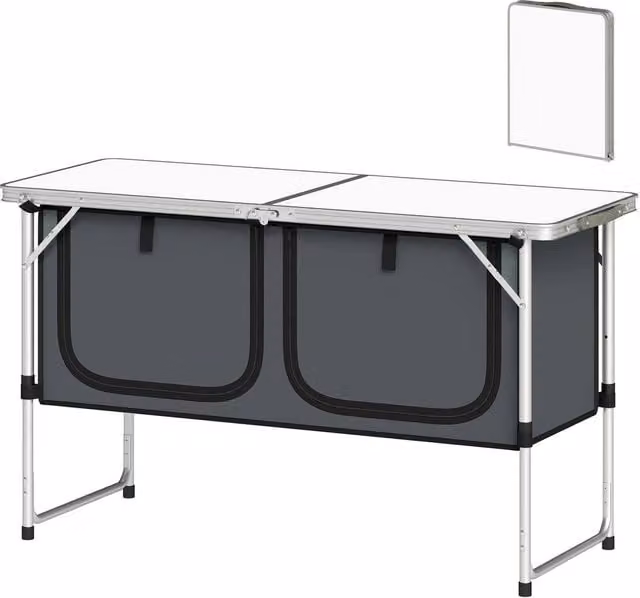 Outsunny Folding Portable Camping Cupboard with Storage in Silver – 1