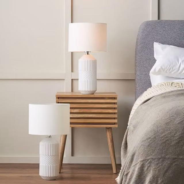Ruma Meribel Set of 2 White Geo Textured Tall Ceramic Table Lamps – 1