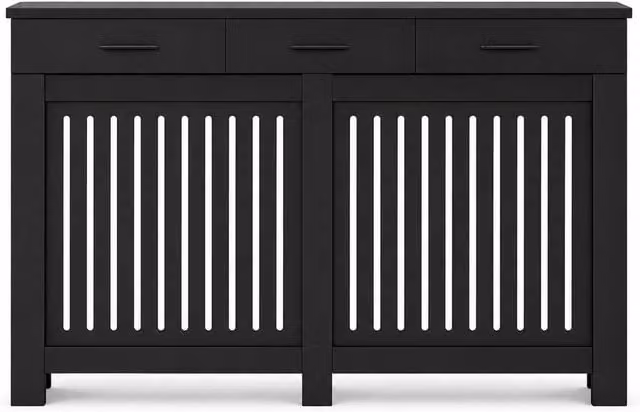 Jack Stonehouse JSH Vertical Slat Radiator Cover with Storage Drawers in Black MDF Wood, W/D/H: 149.5 x 82.0 x 17.9 cm