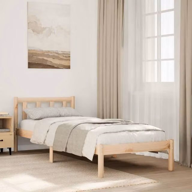 Berkfield Home Extra Long Solid Wood Pine Bed Frame in Brown, W: 90 cm, L: 210 cm – 1