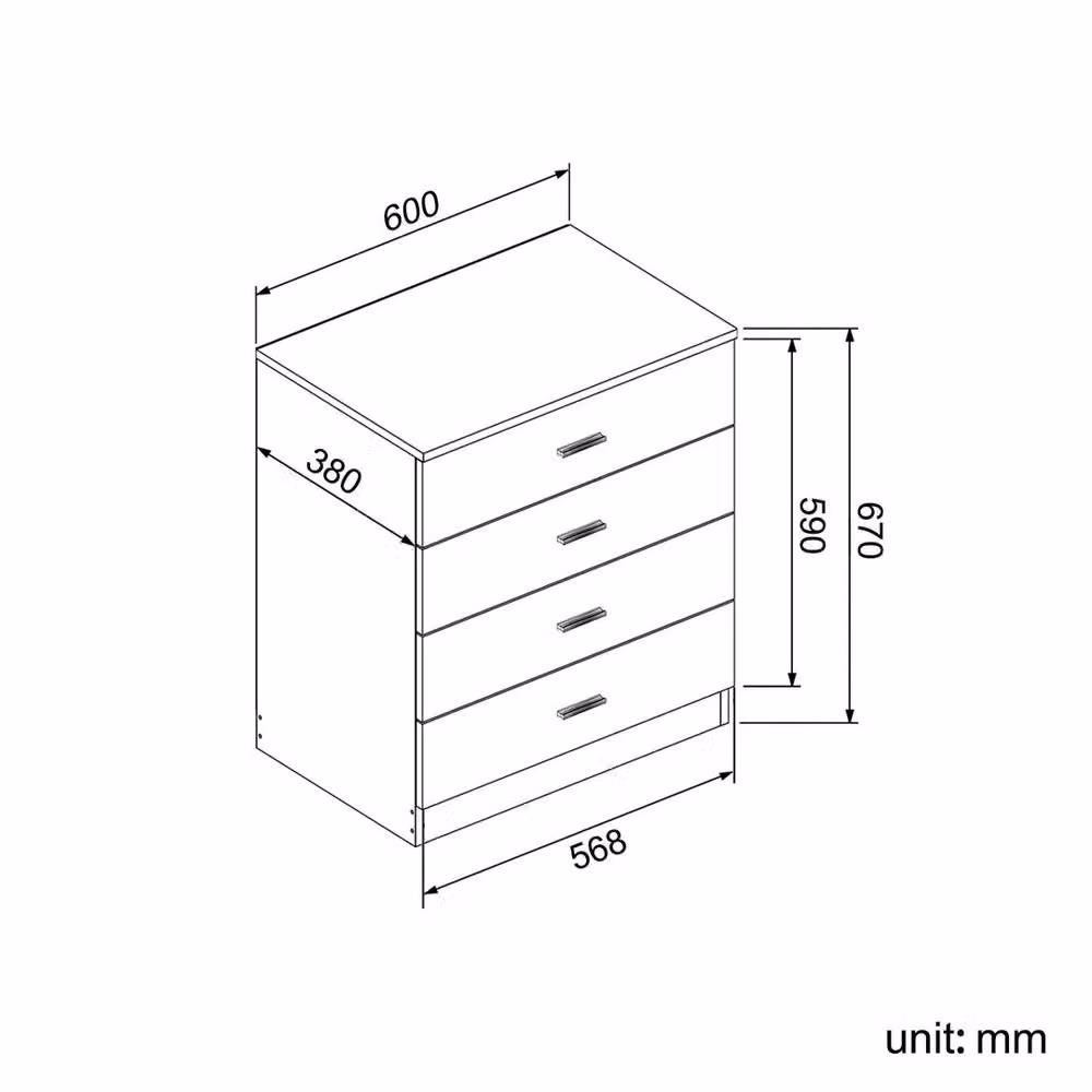 FORGEVIO White Oak 4 Drawer Bedroom Chest of Drawers, W/D/H: 60 x 38 x 67 cm – 2
