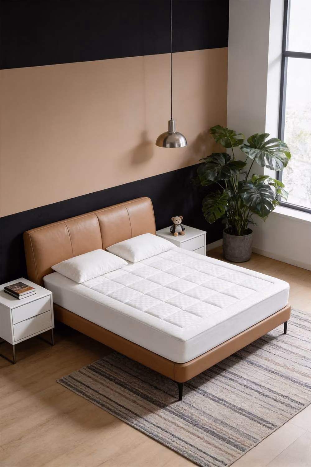 Living and Home Soft and Breathable Checkerboard Fitted Mattress Protector in White, Small Double, 120 x 200 cm – 2