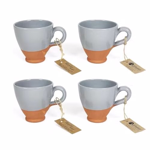Verano Spanish Ceramics Set of 4 Grey Rustic Pastel Half Dipped Ceramic Mugs, H 10 cm x W 9.5 cm