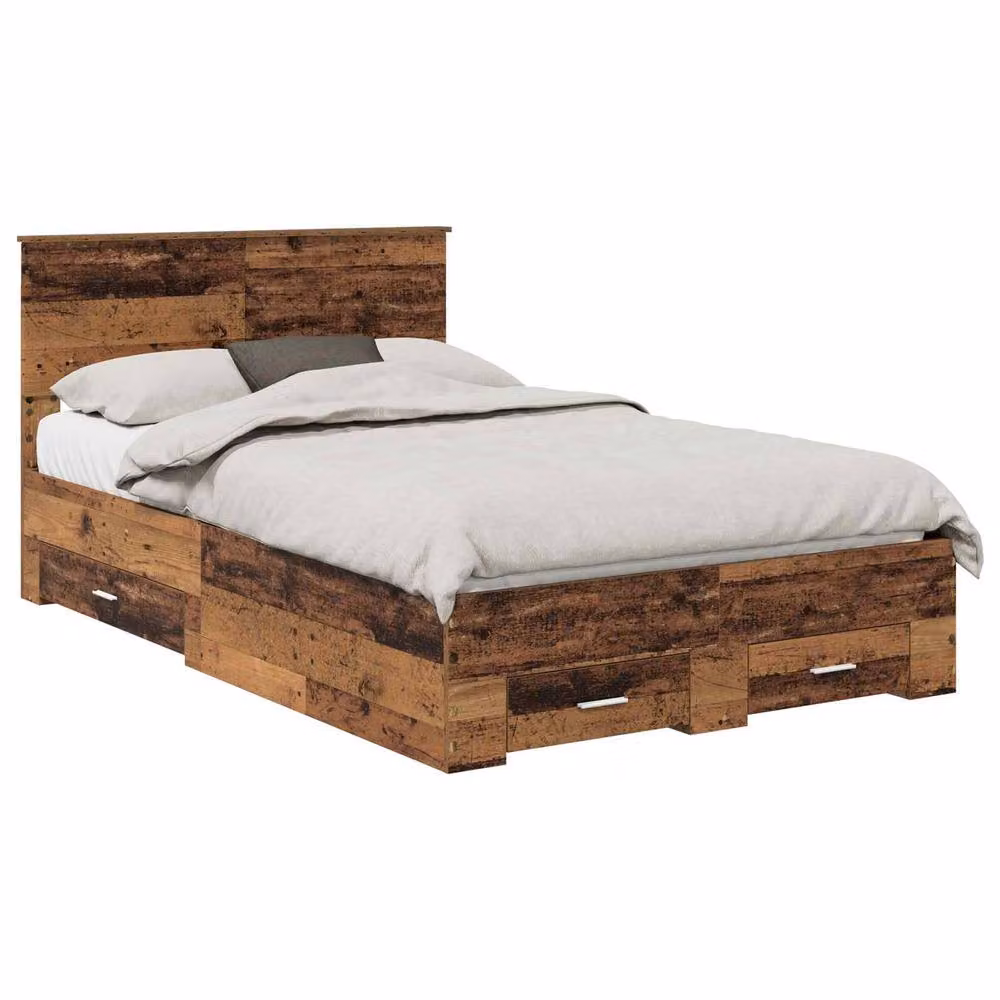 Berkfield Home Modern Bed Frame with Drawer in Old Wood Brown, W/D/H: 120 x 190 cm – 2