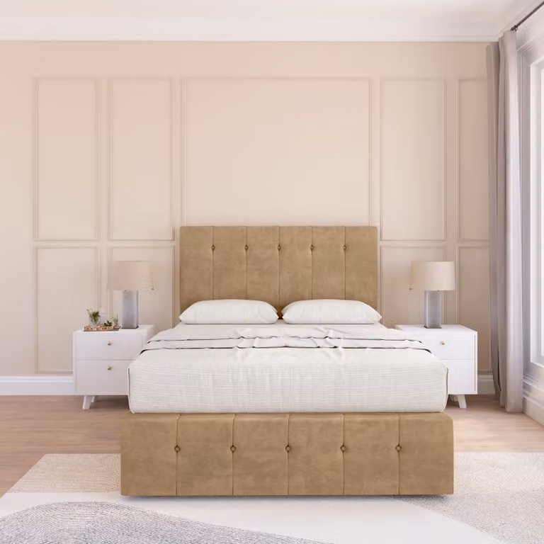 Sloomy Cambridge Upholstered Divan Bed Base in Brown and Beige, W/D/H: 180 x 200 cm