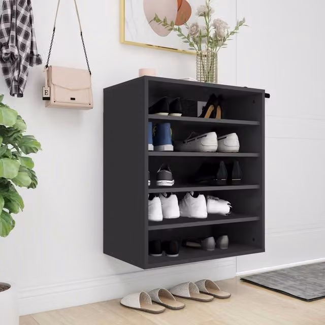 Berkfield Home Black Wall Mounted Shoe Cabinet with Internal Shelves W/D/H: 60 x 35 x 70 cm