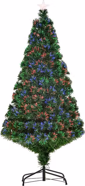 HOMCOM 5ft Green Pre-Lit Multi-Colour Fibre Optic Artificial Christmas Tree – 1