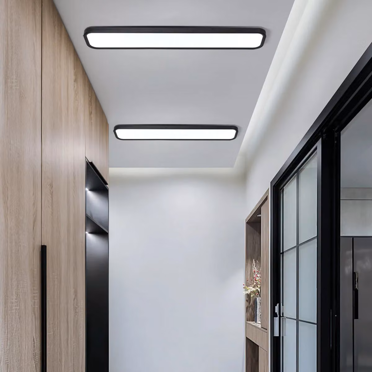 Garwarm Black Rectangle Acrylic LED Flush Mount Ceiling Light, 100cm – 2