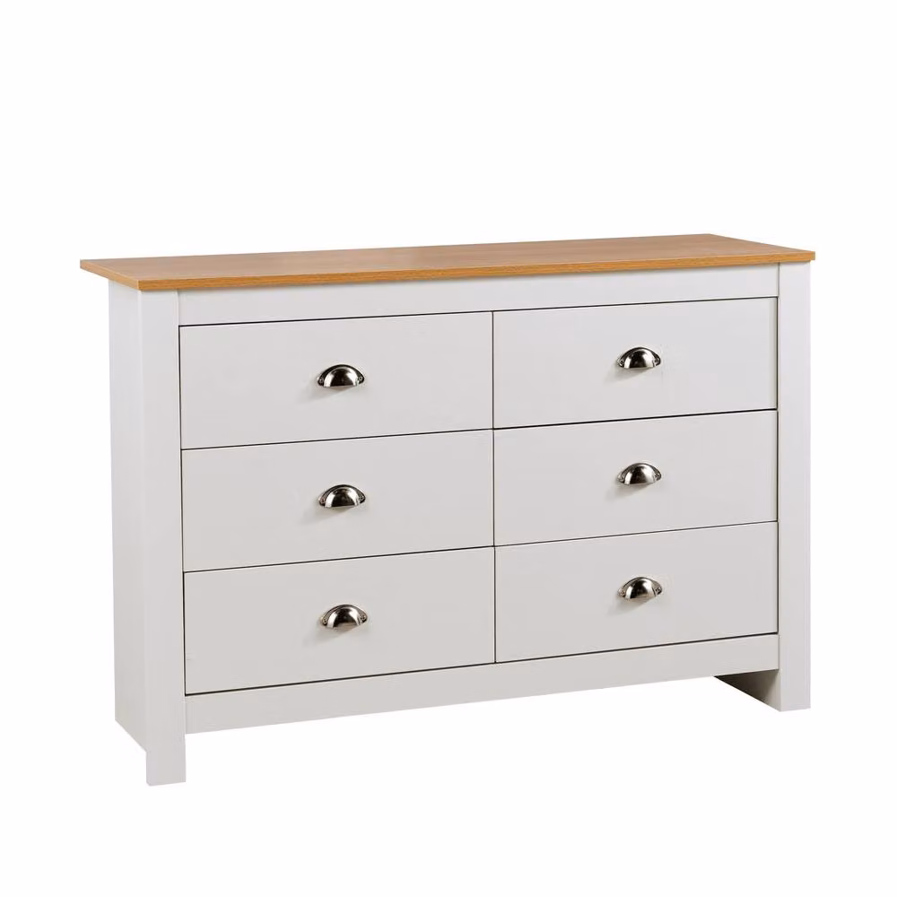Home Source Modern 6-Drawer Wooden Chest in White and Grey with Soft-Close Drawers – 4