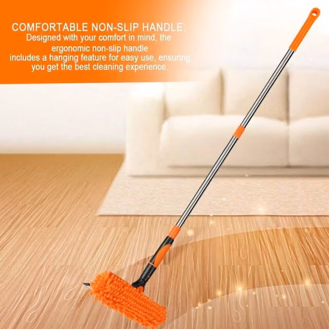 NESTLUNE Extendable Window Washer with Rubber Squeegee and Scraper, Orange, W: 100 cm, H: 15 cm