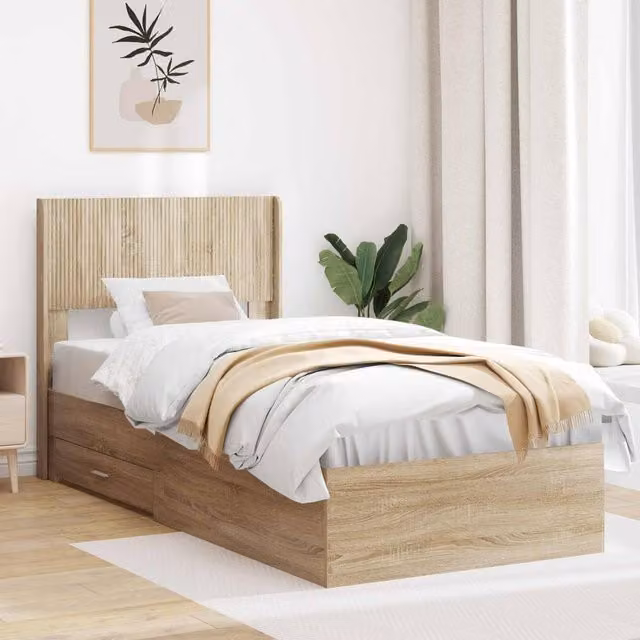 Berkfield Home Bed Frame with Storage, Headboard and Drawers in Sonoma Oak Brown, W/D/H: 90 x 190 cm – 1