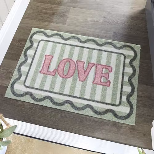 My Mat My Love Indoor Nylon Door Mat in Green, Pink and White, W: 50 cm, D: 75 cm – 2