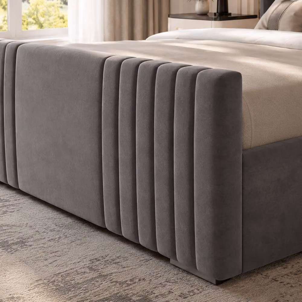 Soft Snooze Beds Luxury Silver Velvet Upholstered Divan Bed Set with Mattress and Headboard, W/D/H: 90 x 190 cm – 3