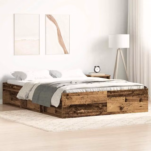 Berkfield Home Small Double Bed Frame in Brown Old Wood, W/D/H: 120 x 200 cm