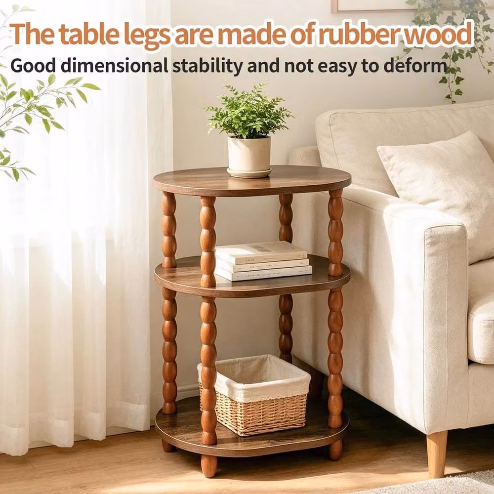 FORGEVIO 3-Tier Round Wood Side Table with Storage in Brown – 3