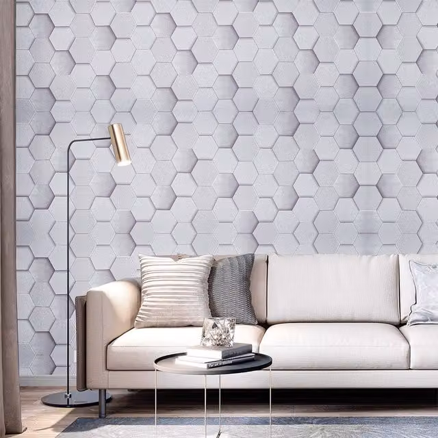 Livingandhome Grey Geometric 3D Embossed Self-Adhesive Vinyl Wallpaper