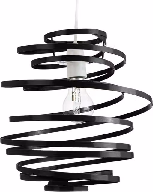 Happy Homewares Gloss Metal Double Ribbon Spiral Swirl Ceiling Light Pendant in Black