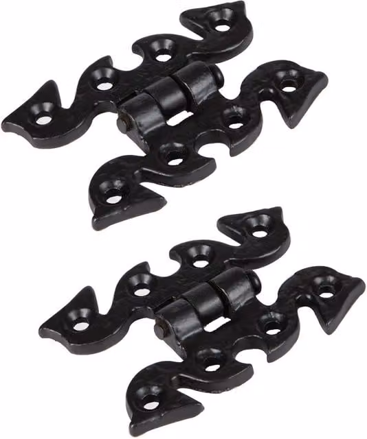 Hammer and Tongs Ornate Iron Cabinet Hinges, Black, Pack of 2