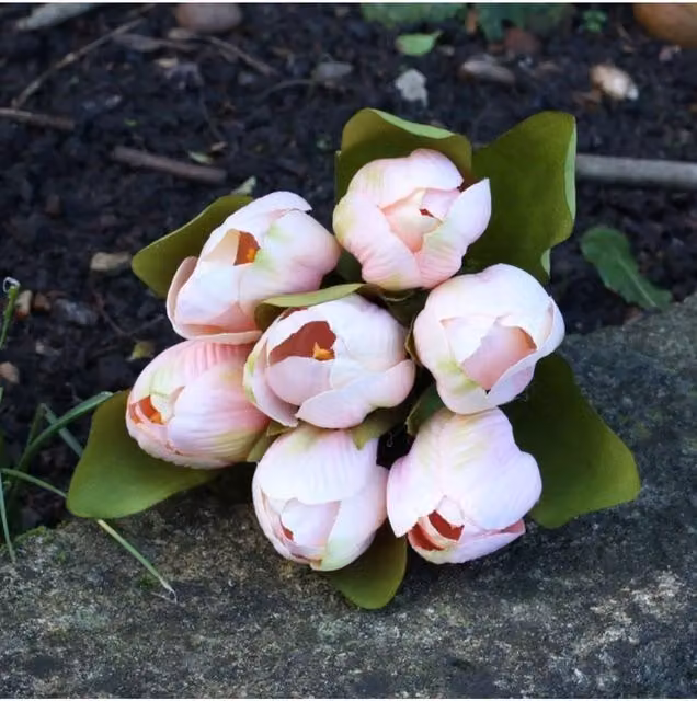 KDMD Tulip Bunch Artificial Flowers, Pale Pink, 2 Pack