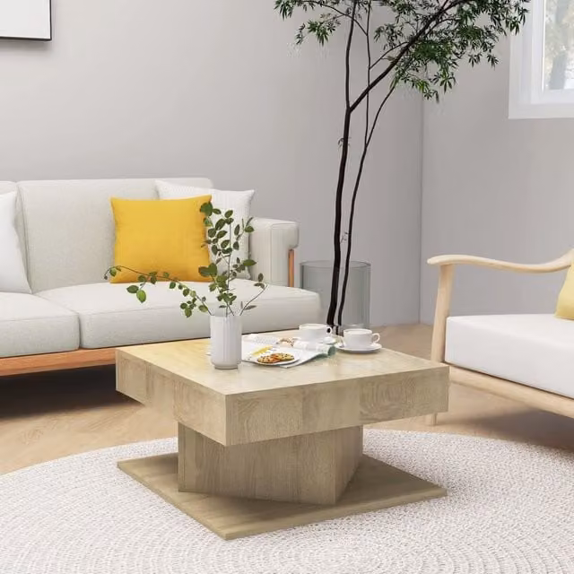 Berkfield Home Sonoma Oak Coffee Table in Brown, W/D/H: 57 x 57 x 30 cm