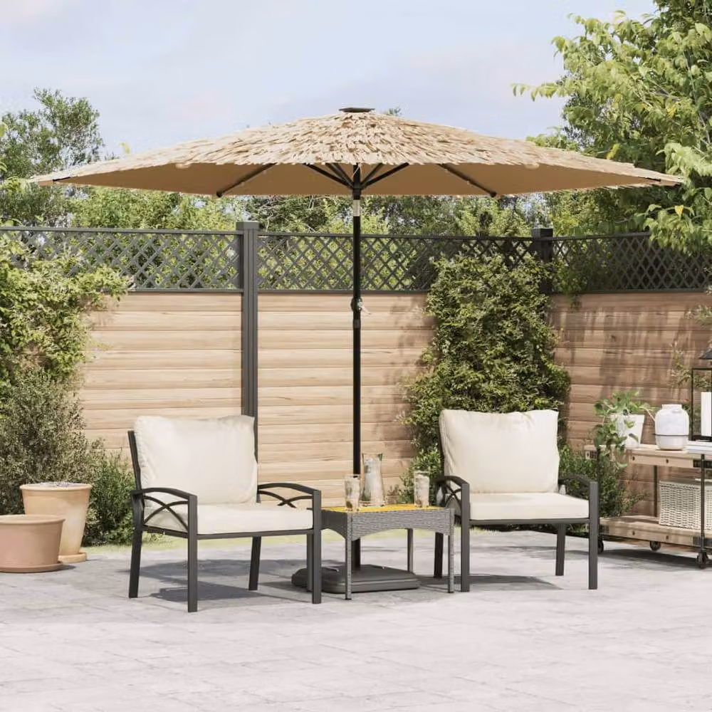 Berkfield Home Garden Parasol with LEDs and Steel Pole, Brown and Beige, W/D: 288 x 288 cm – 2