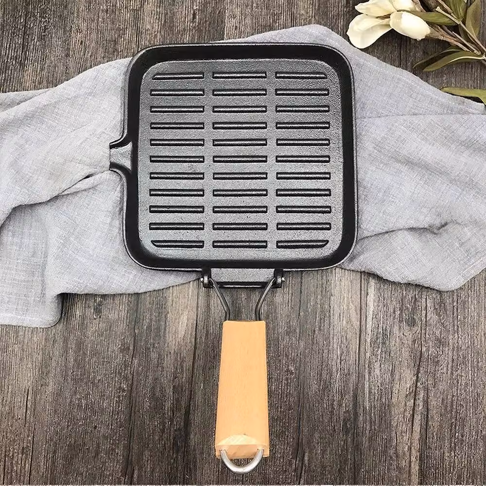 EONLION Non-Stick Cast Iron Square Griddle Frying Pan, Black, W: 24 cm, D: 24 cm, H: 2 cm – 3