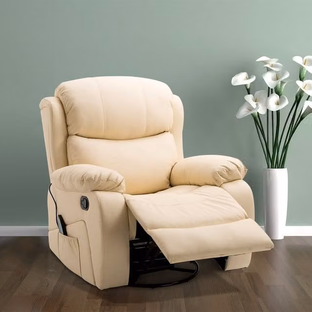HOMCOM Manual Reclining Massage Chair with 8-Point Massage and Heat Function in Beige Synthetic Leather
