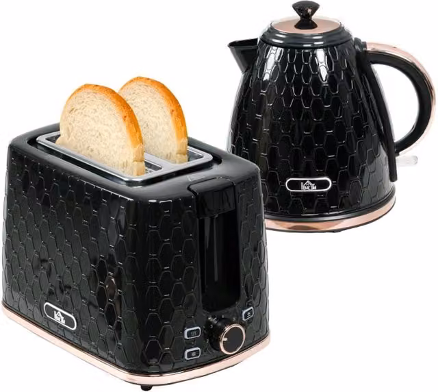 Rolipo Black 1.7L 3000W Fast Boil Kettle and 2-Slice Toaster Set – 1