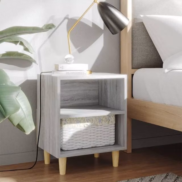 Berkfield Home Set of 2 Grey Sonoma Bedside Cabinets with Solid Wood Legs, W/D/H: 40 x 30 x 50 cm