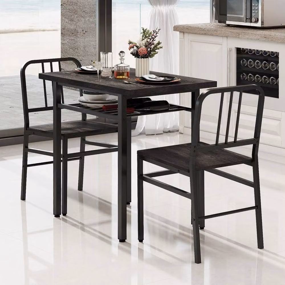 EONLION 3-Piece Rectangular Dining Table and Chairs Set in Matt Grey – 3