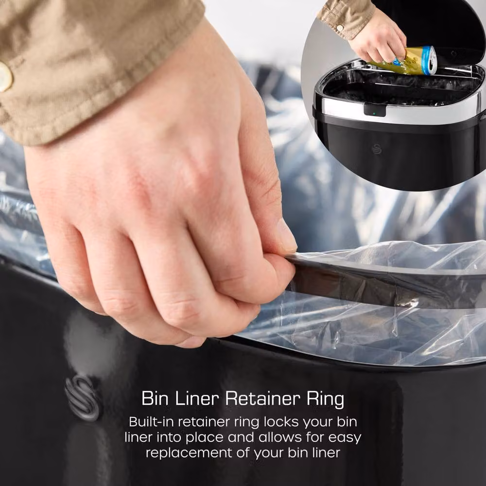 Swan 50L Square Sensor Bin in Black Coated Steel – 4