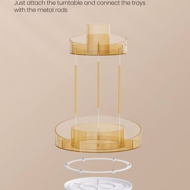 SONGMICS Rotating Makeup Organiser with Extra Top Tray in Gold and White