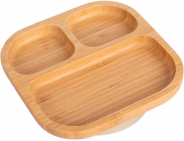 Tiny Dining Bamboo Segmented Non-Slip Baby Weaning Suction Plate in Beige – 1