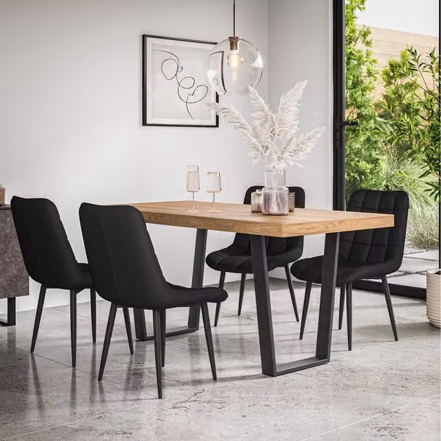 More4Homes Aria Dining Set with Oak Effect Rectangular Table and 4 Black Nova Faux Leather Chairs