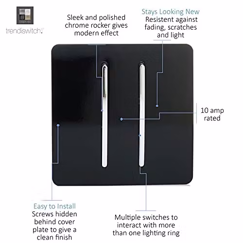Trendi 2 Gang Flush Mains Light Switch, 10 Amp, Piano Black – 4