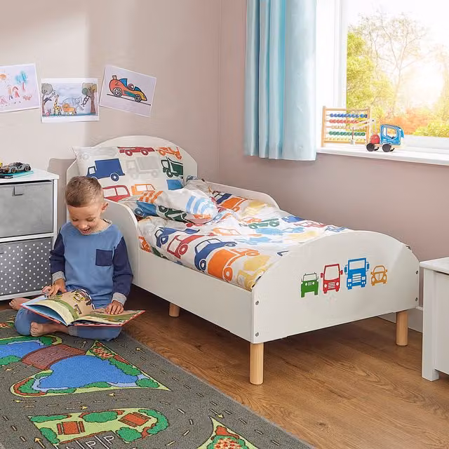 Liberty House Toys Transport Kids Toddler Bed in White Solid Pine Wood