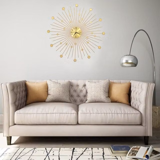 Berkfield Home Geometric Metal Wall Clock in Gold, Diameter: 70 cm