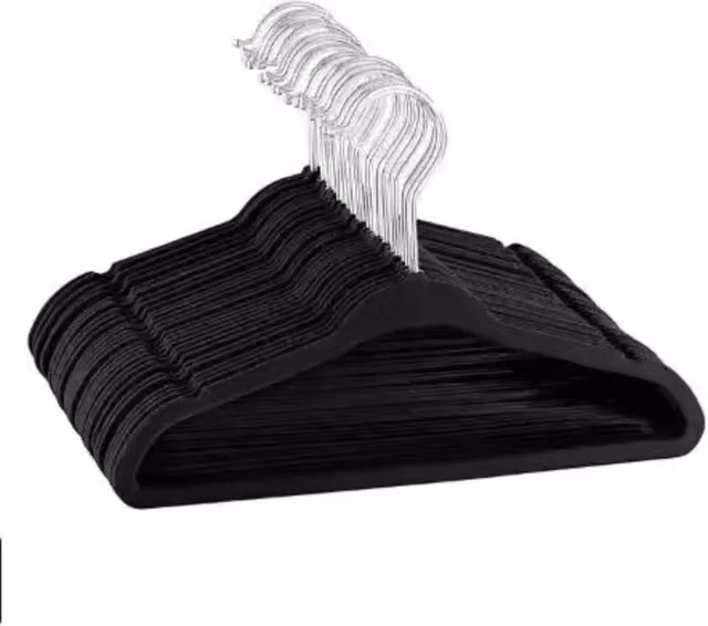 VOGREX 20-Piece Black Non-Slip Velvet Trouser and Tie Hangers with Bar