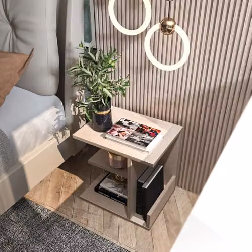 DECOROTIKA Karamira Modern Freestanding Nightstand in Beige with Open Shelves, W/D/H: 35 x 45 x 45 cm – 3