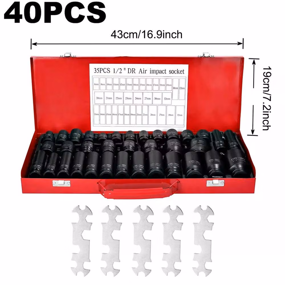Ventryn 40 Piece Black and Red 1/2 Inch Deep Impact Socket Set – 2