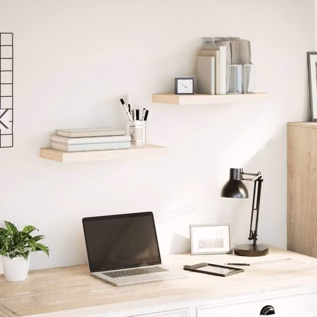 Berkfield Home Floating Wall Mounted Shelves, 2 Pack, Beige Oak Engineered Wood, W: 50 cm, D: 23.5 cm, H: 4 cm