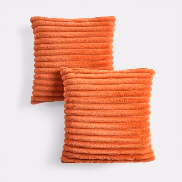 OHS Faux Fur Thick Ribbed Cushion Covers, 2 Pack, Rust Orange, W/D/H: 45 x 45 x 45 cm