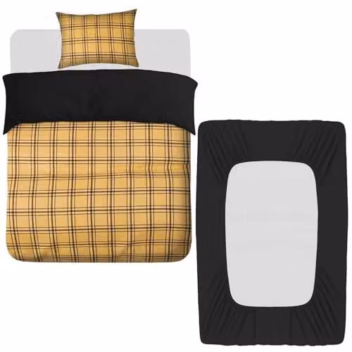 Grace 3 Piece Single Duvet Cover Set with Matching Black Fitted Sheet in Gold, Reversible Microfibre Bedding Set – 1