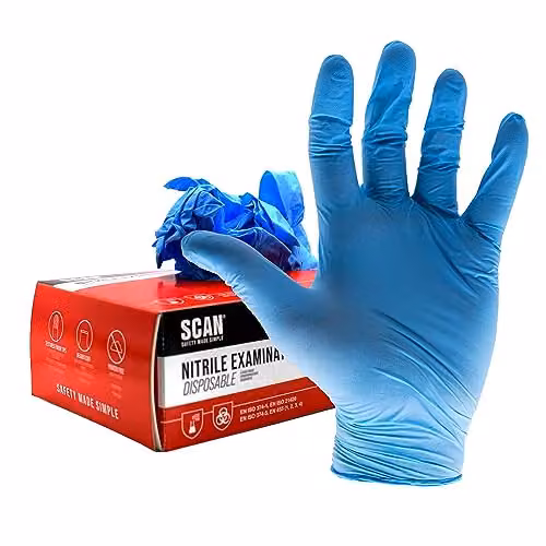 Scan Disposable Blue Nitrile Gloves, Large, 100 Pack
