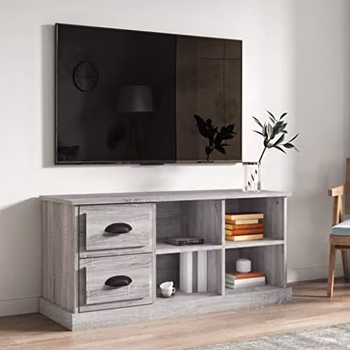 vidaXL Modern TV Cabinet in Brown and Grey, Engineered Wood and MDF, W: 102 cm, D: 35.5 cm, H: 47.5 cm