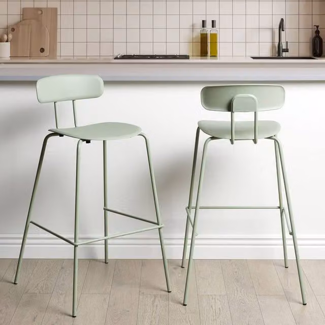 Wyld and Coco Set of 2 Modern Green Counter-Height Bar Stools with Metal Legs