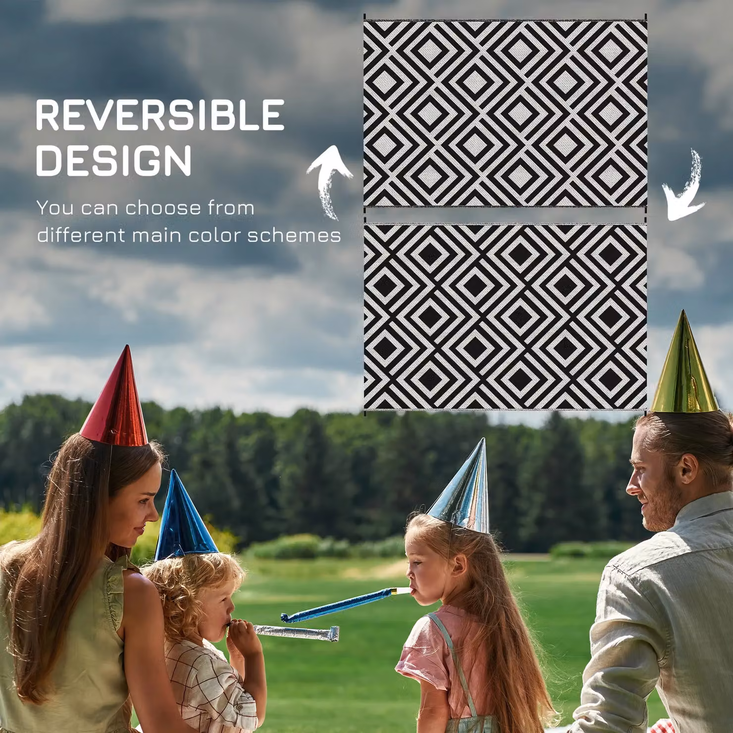 OUTSUNNY Reversible Waterproof Outdoor Garden Rug in Black, W/D: 180 x 274 cm – 4
