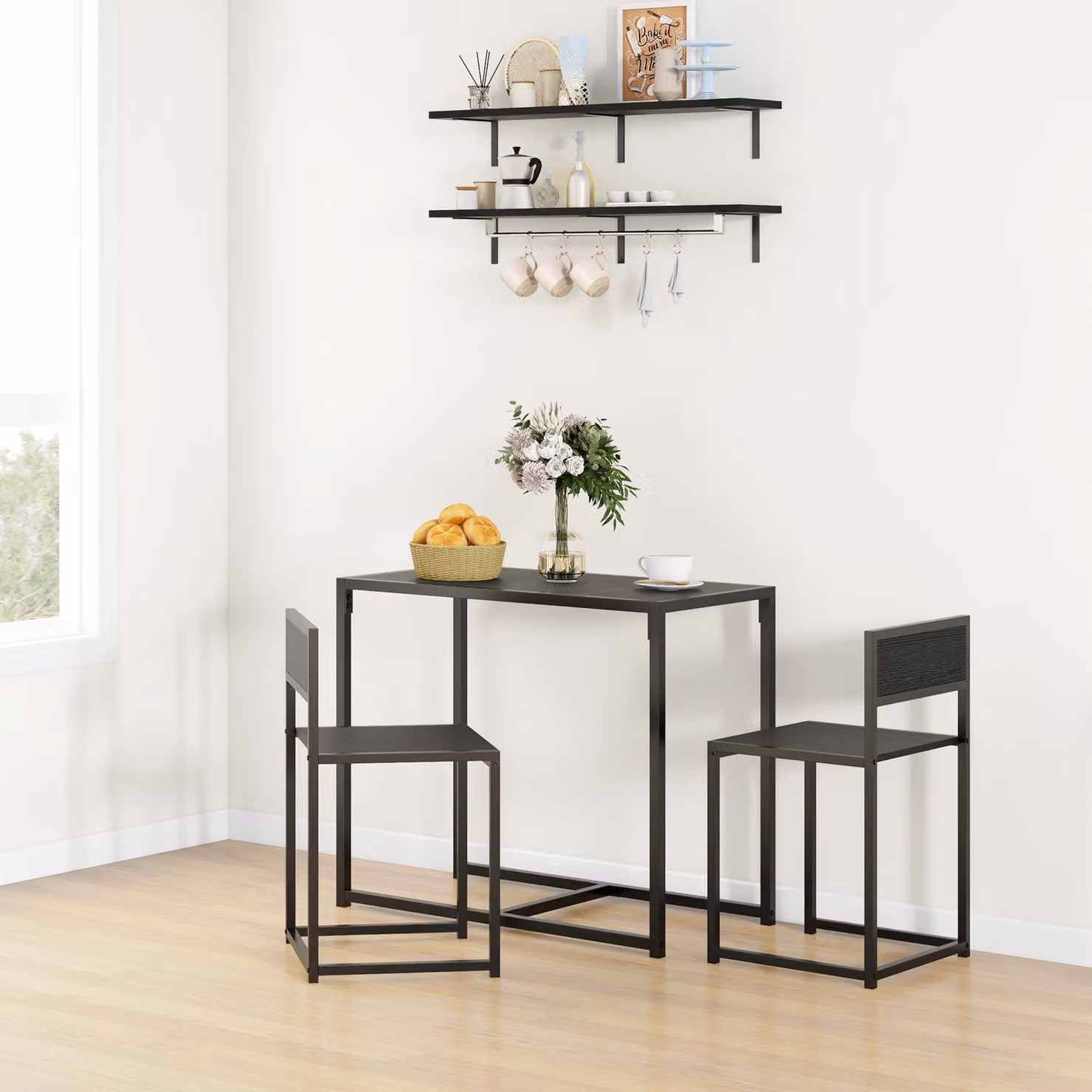 HOMCOM Industrial Dining Set with Rectangular Table and 2 Chairs in Black and Brown – 2